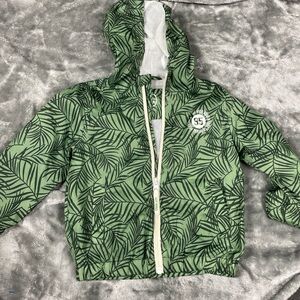 Green Leaf Print Hooded Jacket